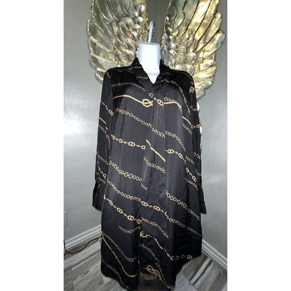 Ann Taylor Tunic Lined Mini Dress Black with Equestrian Chain, Size Medium - Picture 5 of 16